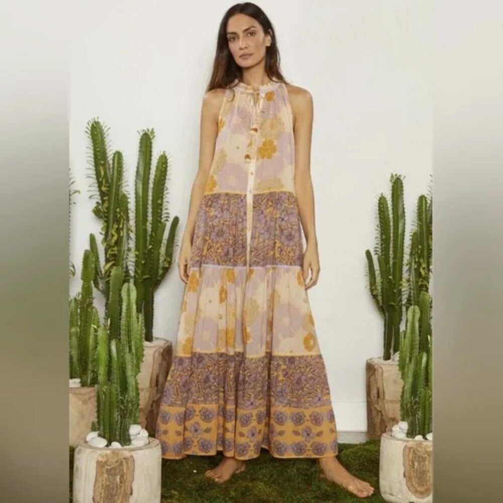 CAROLINA K Isidora Maxi Dress Tiered Button-Front Vall Kaftan Anthropologie MED
